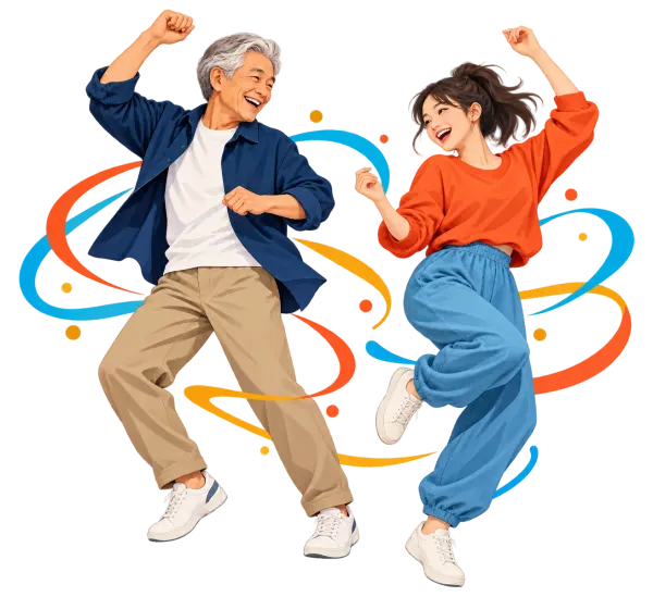 世代を越えてダンスを楽しむ二人のイラスト