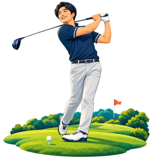 自然の中でゴルフを楽しむ男性のイラスト