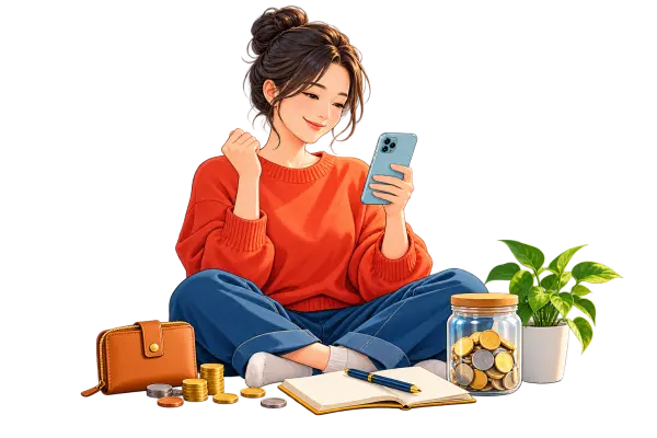 支出を整理して安心する女性のイラスト